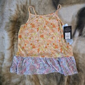 Floral Ruffle Hem Tank Top - Orange & Pastel Floral